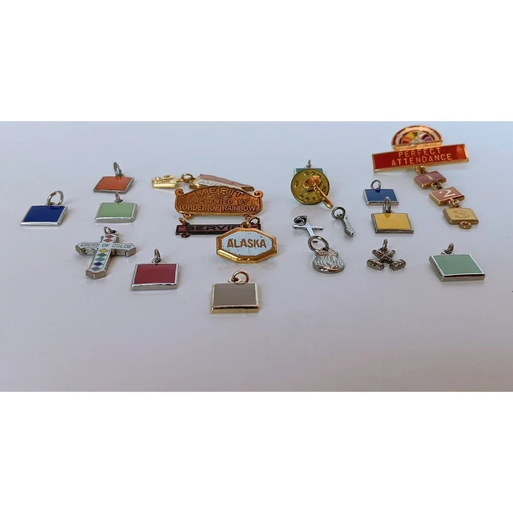 Vintage Order of Rainbow Pin & Charms Lot of 23